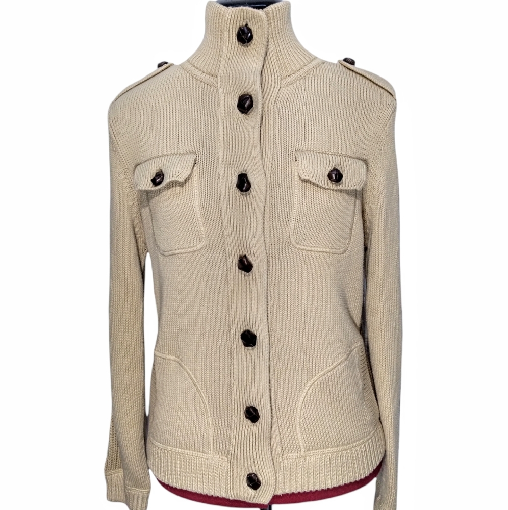 Ralph Lauren Camel Tan Cardigan Sweater Y2K 90s Medium - Picture 3 of 16